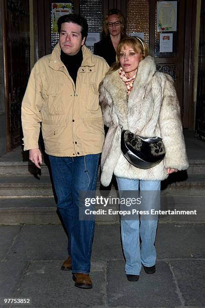 Silvia Tortosa and her boyfriend Carlos Canovas attend the funeral service for the Spanish public relation Conchita Vilella on March 16, 2010 in...