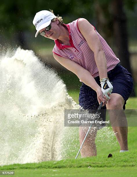 Sofia Gronberg Whitmore of Sweden hits out of a bunker on the 16th green during the second round at the ANZ Australian Ladies Masters Golf at Royal...