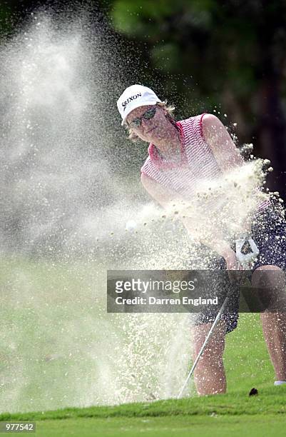 Sofia Gronberg Whitmore of Sweden hits out of a bunker on the 16th green during the second round at the ANZ Australian Ladies Masters Golf at Royal...