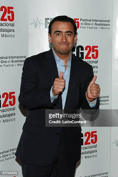 Mexican actor Adal Ramones poses for a photograph at the delivery of the medal 'Filmoteca of the UNAM ' granted to the Guadalajara International Film...