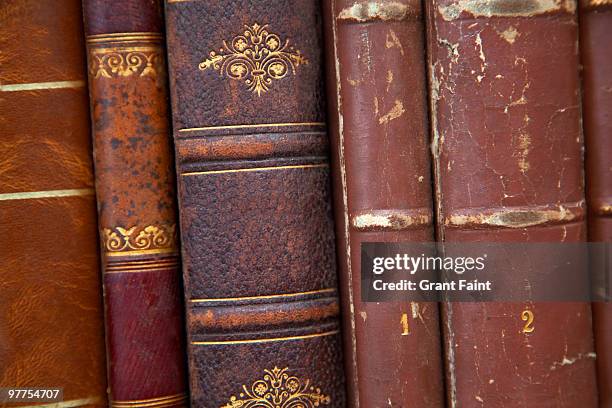Close Up Of Old Books On Shelf, Stockfoto