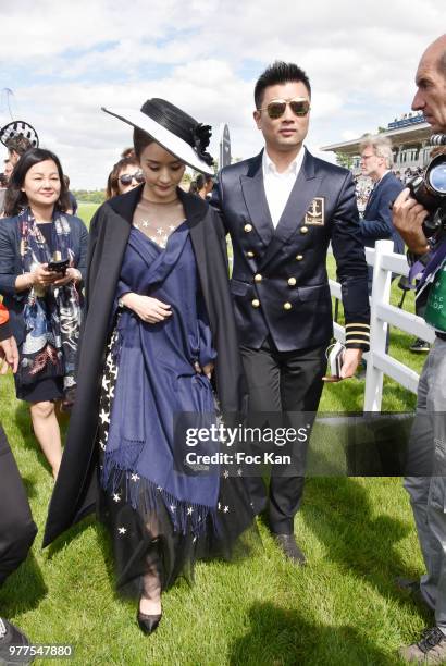 Longines ambassador of Elegance chinese actress Zhao Liying attends the Prix de Diane Longines 2018 at Hippodrome de Chantilly on June 17, 2018 in...