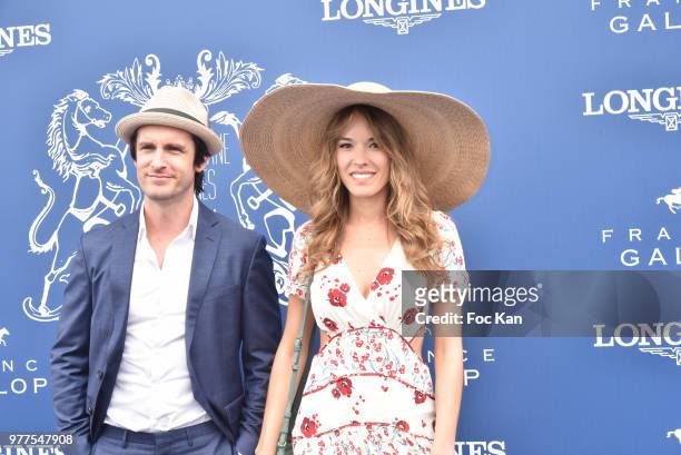 Actors Philippe Lacheau and Elodie Fontan attend the Prix de Diane Longines 2018 at Hippodrome de Chantilly on June 17, 2018 in Chantilly, France.