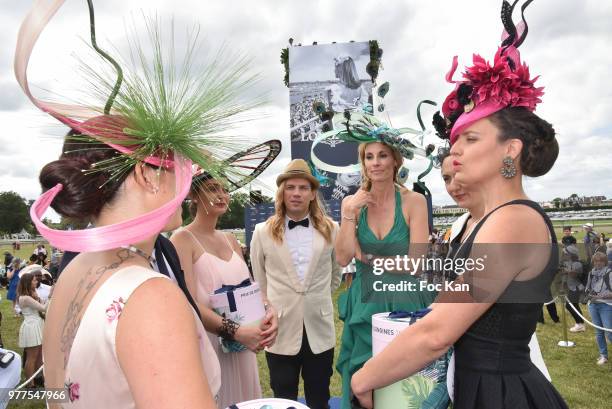 Designer Christophe Guillarme and Miss France1998 TV presenter Sophie Thalmann dressed by Christophe Guillarme and hat from Celine Cave, guests and...