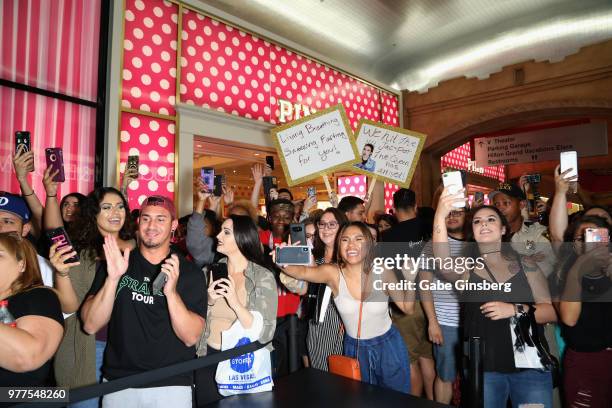 Fans react to Jacyln Hill's arrival during Morphe store opening at the Miracle Mile Shops at Planet Hollywood Resort & Casino on June 16, 2018 in Las...