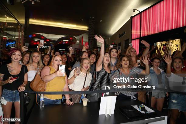 Fans react to Jacyln Hill's arrival during Morphe store opening at the Miracle Mile Shops at Planet Hollywood Resort & Casino on June 16, 2018 in Las...