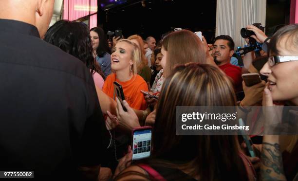 Fan begins to cry after meeting YouTube personality Jaclyn Hill during Morphe store opening at the Miracle Mile Shops at Planet Hollywood Resort &...