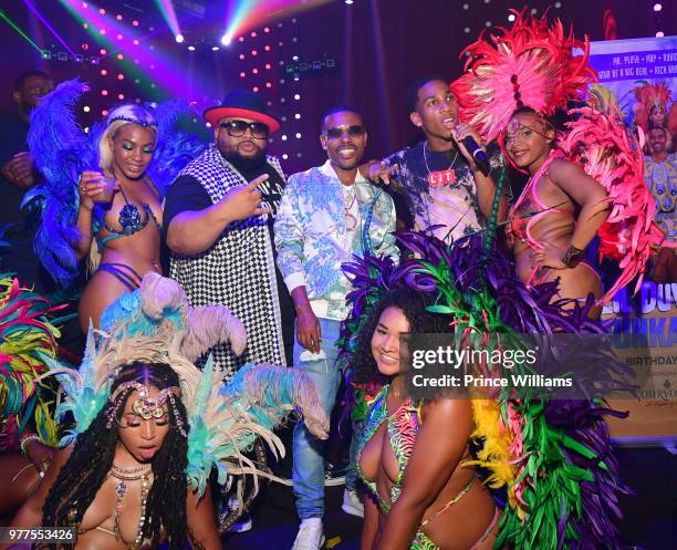 Jazzy Pha and Lil Duval attend Lil Duval's 1st Annual Junkanoo Birthday Bash at Revel on June 15, 2018 in Atlanta, Georgia.