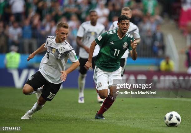 Carlos Vela of Mexico is seen during the 2018 FIFA World Cup Russia group F match between Germany and Mexico at Luzhniki Stadium on June 17, 2018 in...