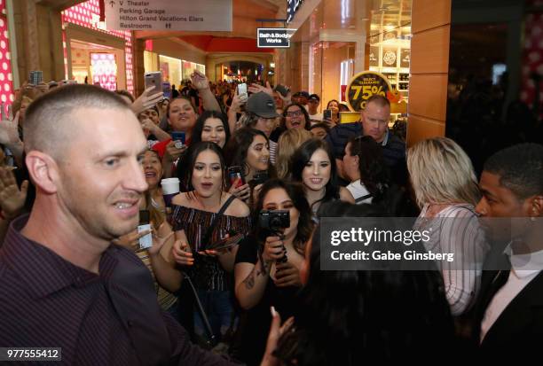 Fans react to Jacyln Hill's arrival during Morphe store opening at the Miracle Mile Shops at Planet Hollywood Resort & Casino on June 16, 2018 in Las...