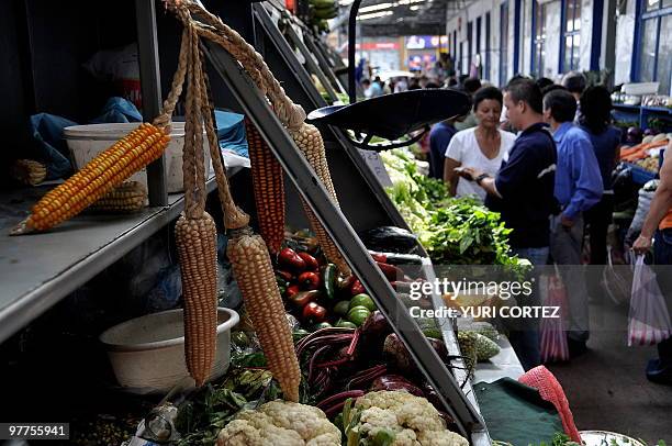 Vegetables stall at the Municipal market in Cartago, some 25 km south of San Jose, on March 13, 2010. AFP PHOTO/ Yuri CORTEZ