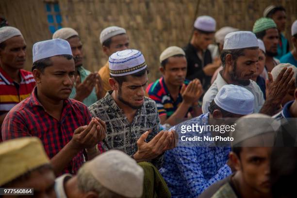Rohingya Muslim refugees who fled from Myanmar violence few months before as offered Eid prayers On 16 June, 2018 as held at Kutupalong camp in Cox's...