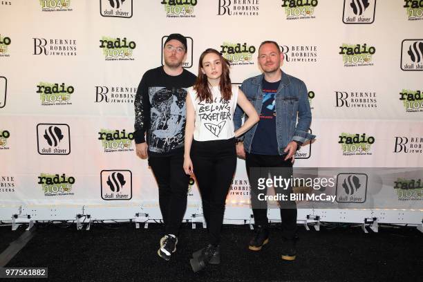 Martin Doherty, Lauren Mayberry and Iain Cook of Chvrches perform at the Radio 104.5 Birthday Celebration Day 1 at the BB&T Pavilion June 17, 2018 in...