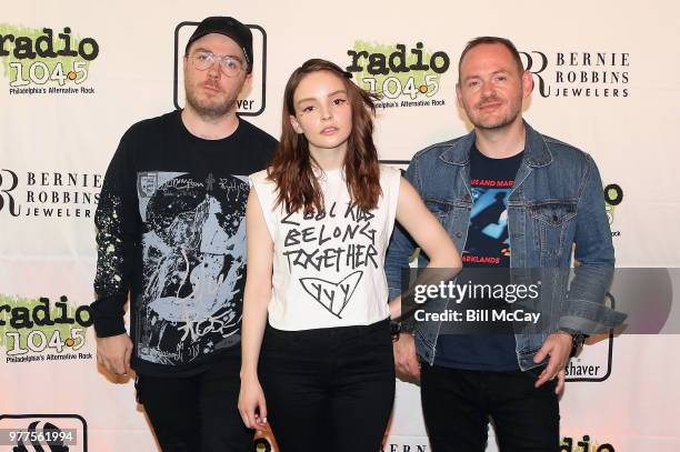 Martin Doherty, Lauren Mayberry and Iain Cook of Chvrches perform at the Radio 104.5 Birthday Celebration Day 1 at the BB&T Pavilion June 17, 2018 in...