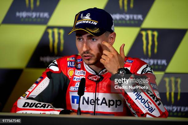 Jorge Lorenzo of Spain and Ducati Team during the press conference after the race of the Gran Premi Monster Energy de Catalunya, Circuit of...