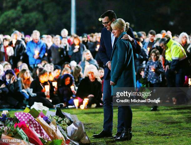 Victorian Premier Daniel Andrews and his wife arrive to pay his respects during a vigil held in memory of murdered Melbourne comedian, 22-year-old...