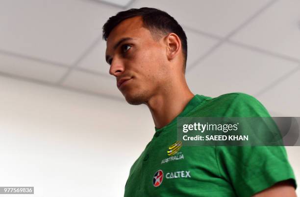 Australia's defender Trent Sainsbury arrives for a press conference in Kazan on June 18 during the Russia 2018 World Cup football tournament.