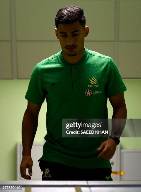 Australia's forward Daniel Arzani arrives for a press conference in Kazan on June 18 during the Russia 2018 World Cup football tournament.
