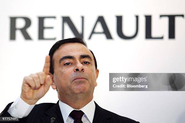 Carlos Ghosn, chief executive officer of Renault SA, speaks at a news conference in Chennai, India, on Tuesday, March 16, 2010. Ghosn, Renault SA's...