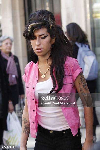 Amy Winehouse is sighted shopping at her local supermarket on March 16, 2010 in London, England.