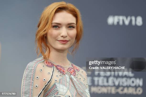 British actress Eleanor Tomlinson poses during a photocall for the TV show "Poldark" as part of the 58th Monte-Carlo Television Festival on June 18,...