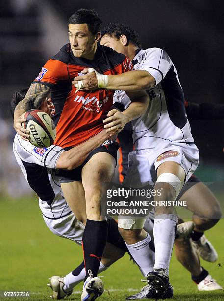 Toulon Sonny Bill Williams vies with Castres defenders during their french Top 14 rugby union match, Toulon vs Castres on March 12, 2010 at the Mayol...