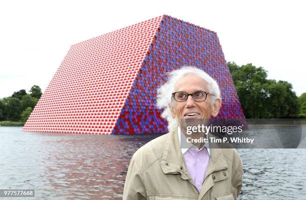 Artist Christo unveils his first UK outdoor work, a 20m high installation on Serpentine Lake, with accompanying exhibition at at The Serpentine...