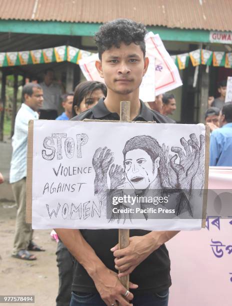 Member of Assam Association of Deaf taking out a rally demanding judicial inquiry of brutal killing of Luna Kalita and to stop all kind of murder and...