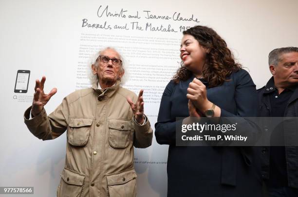 Artist Christo unveils his first UK outdoor work, a 20m high installation on Serpentine Lake, with accompanying exhibition at at The Serpentine...