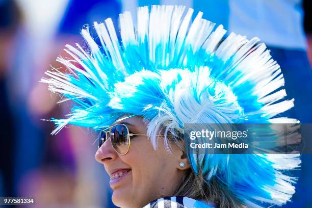 Fan of Argentina smiles outside the stadium prior to the 2018 FIFA World Cup Russia group D match between Argentina and Iceland at Spartak Stadium on...
