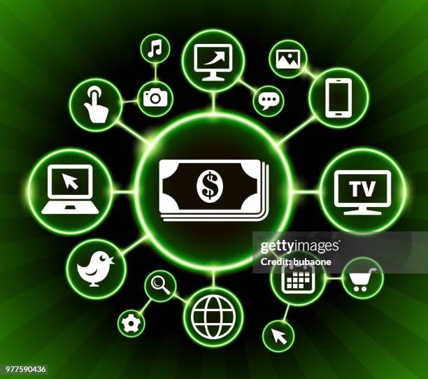 money stack internet communication technology dark buttons background - tv stack stock illustrations