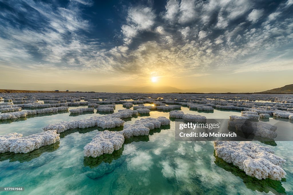 Salt crystals on surface of Dead Sea, Israel