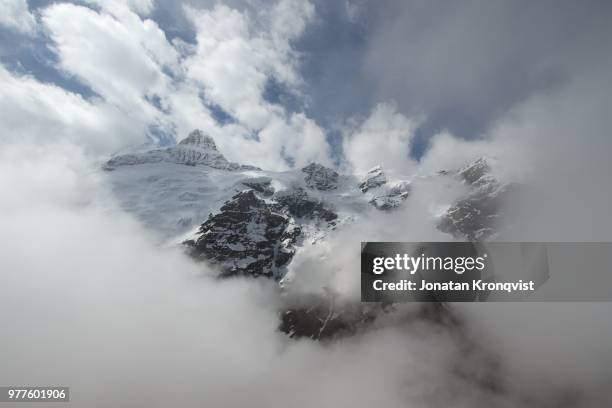 schreckhorn surrounded by clouds, canton of bern, switzerland - schreckhorn stock-fotos und bilder