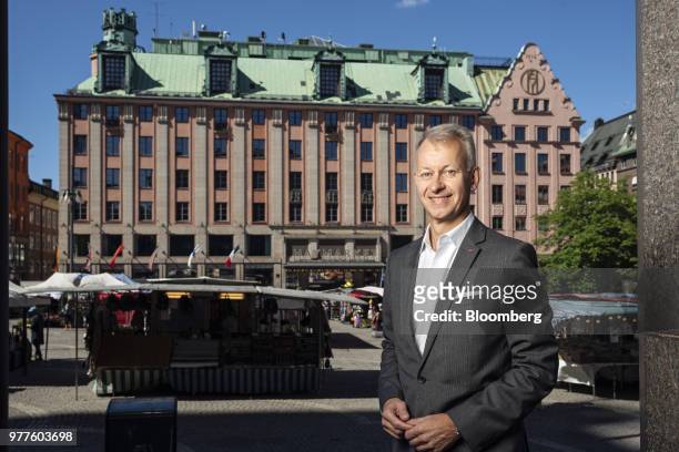 Even Frydenberg, chief executive officer of Scandic Hotels Group AB, poses for a photograph in front of the Haymarket By Scandic Hotel, prior to an...