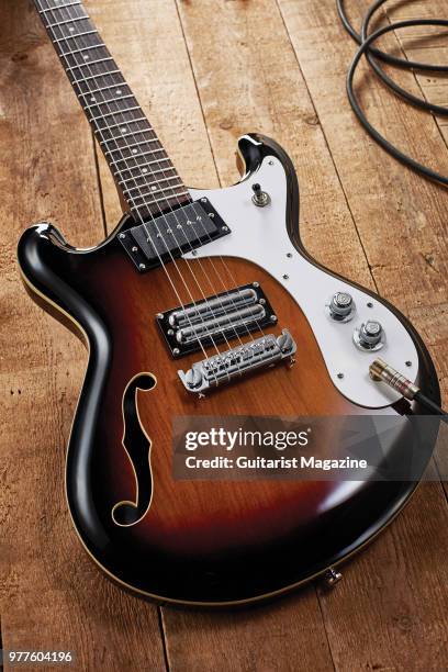 Danelectro '66 electric guitar with a 3-Tone Sunburst finish, taken on August 21, 2017.