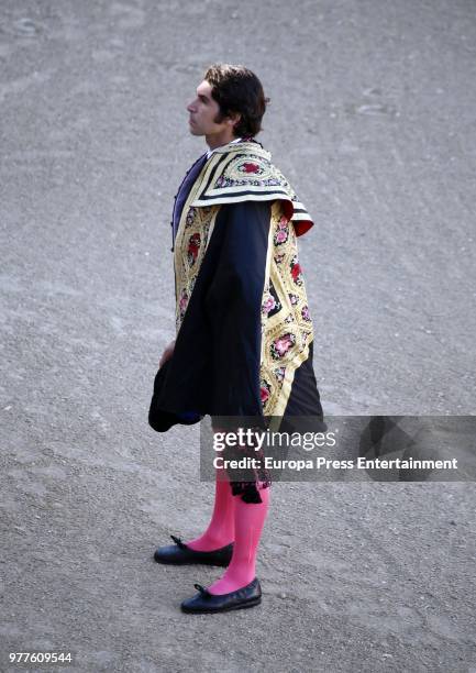 Cayetano Rivera performs during a bullfighting on June 17, 2018 in Torrejon De Ardoz, Spain.