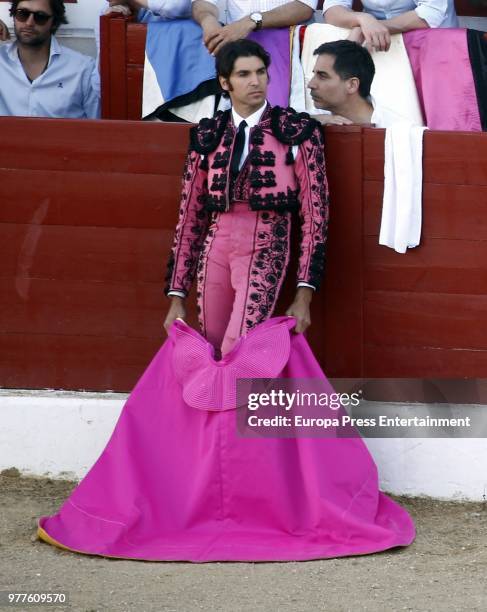 Cayetano Rivera performs during a bullfighting on June 17, 2018 in Torrejon De Ardoz, Spain.