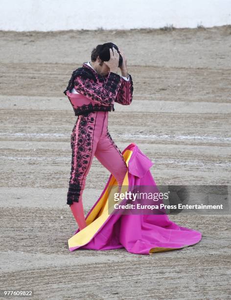 Cayetano Rivera performs during a bullfighting on June 17, 2018 in Torrejon De Ardoz, Spain.