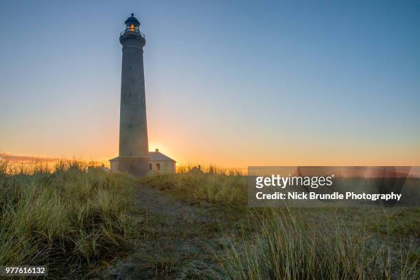denmark, skagen, lighthouse at the beach - kattegat stock-fotos und bilder
