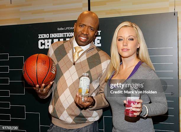 Analyst Kenny Smith and TV personality Kendra Wilkinson attend the SoBe Lifewater Zero Inhibitions Brackets Challenge kick off at C and C Studio on...