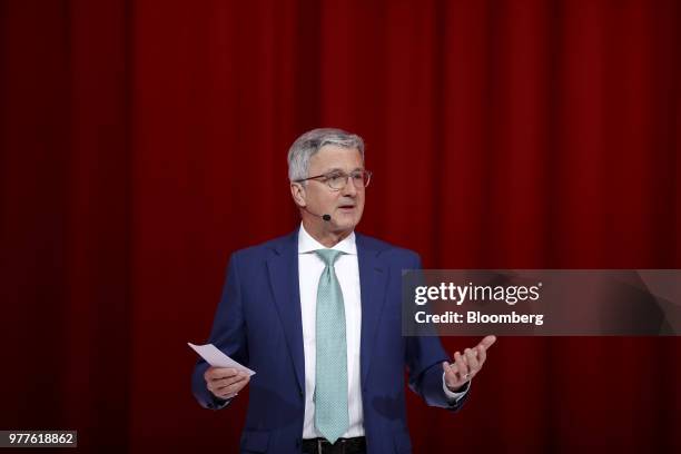 Rupert Stadler, chief executive officer of Audi AG, speaks on the opening day of the 88th Geneva International Motor Show in Geneva, Switzerland, on...