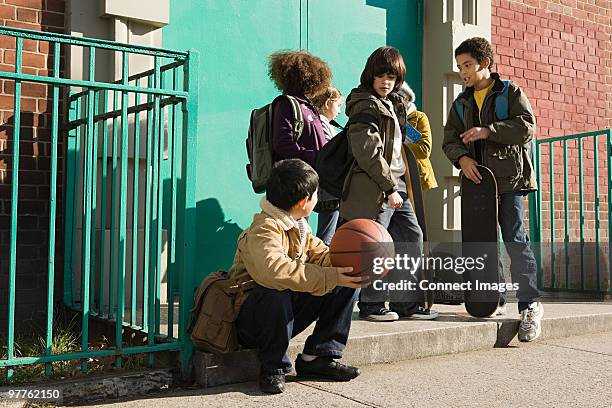 children outside school - center street elementary stock pictures, royalty-free photos & images