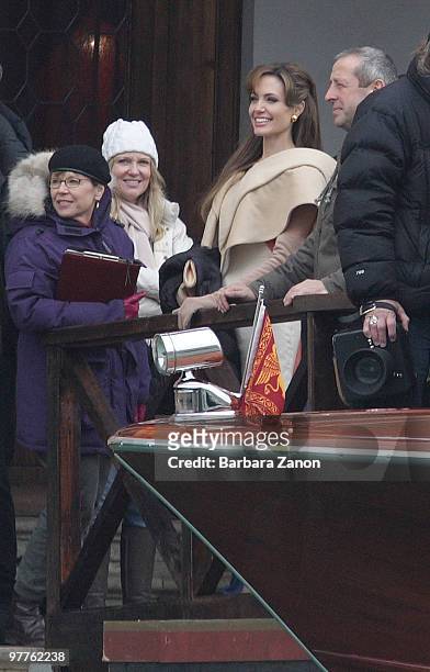 Actress Angelina Jolie is seen at Palazzo Pisani Moretta, on location for the movie "TheTourist" on March 16, 2010 in Venice, Italy.