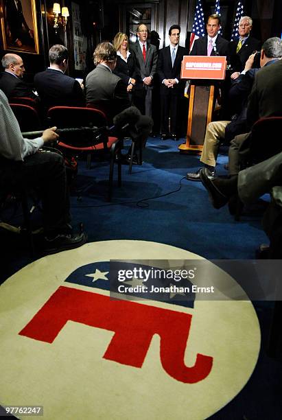 House Minority Leader Rep. John Boehner , flanked by Rep. Marsha Blackburn , Rep. Greg Walden , House Minority Whip Rep. Eric Cantor , and Rep. Pete...