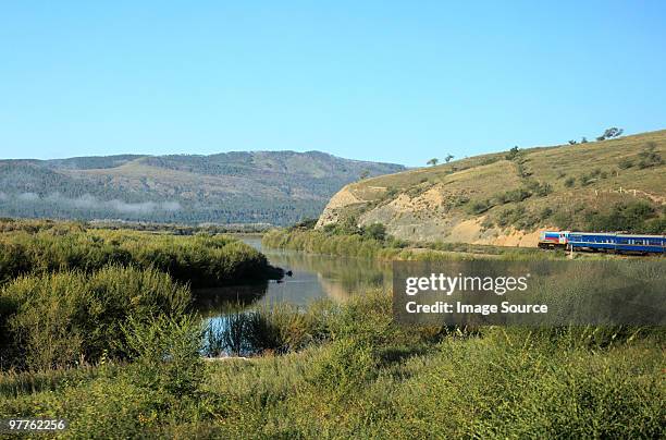 landscape and trans-siberian express traveling towards mongolia - transsiberien stock pictures, royalty-free photos & images