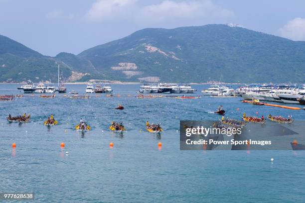 Teams competing during the Sun Life Stanley International Dragon Boat Championships on June 18, 2018 in Hong Kong, Hong Kong.