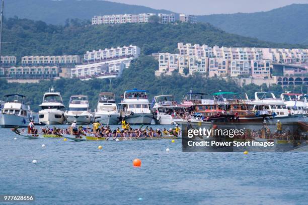 Teams competing during the Sun Life Stanley International Dragon Boat Championships on June 18, 2018 in Hong Kong, Hong Kong.