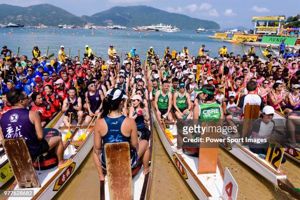 Teams competing during the Sun Life Stanley International Dragon Boat Championships on June 18, 2018 in Hong Kong, Hong Kong.