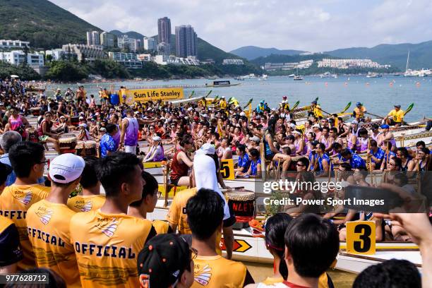 Teams competing during the Sun Life Stanley International Dragon Boat Championships on June 18, 2018 in Hong Kong, Hong Kong.