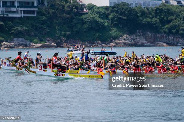 Teams competing during the Sun Life Stanley International Dragon Boat Championships on June 18, 2018 in Hong Kong, Hong Kong.